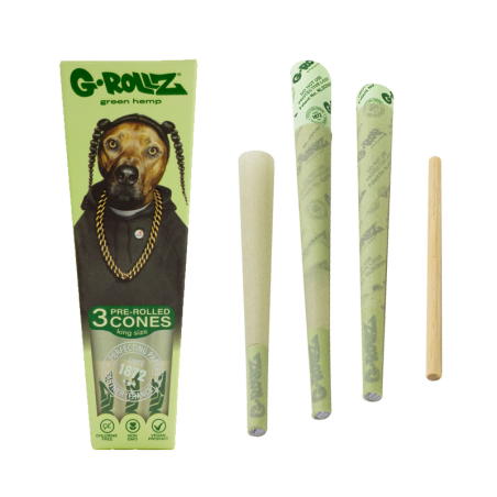 G-Rollz Pets Rock Rap Organic Green Hemp King Size Cones - Pack of 3